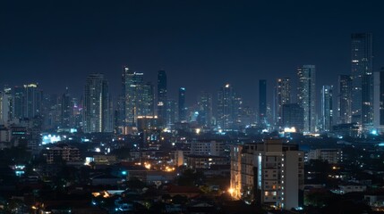 Fototapeta premium Stunning Urban Skyline at Night with Bright City Lights and Buildings