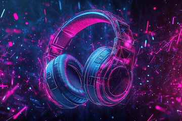 neon music note with headphone