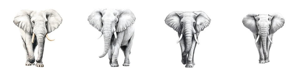 Majestic elephants in various postures, showcasing their grandeur and strength, perfect for wildlife themes, conservation awareness, and educational resources.