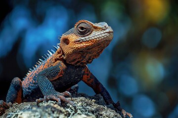 Majestic lizard perching on rock, showing off vibrant scales