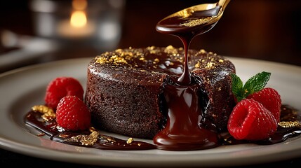 Molten Chocolate Lava Cake Dessert Food Photography.