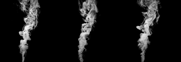 Abstract White Smoke or Vapor Collection. Abstract Fog Clouds. Smoke Overlay Effect. Isolated on Black Background