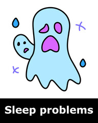 Sleep problems icon. Scared ghost figures symbolizing night terrors, fear, or disturbing dreams affecting restful sleep.