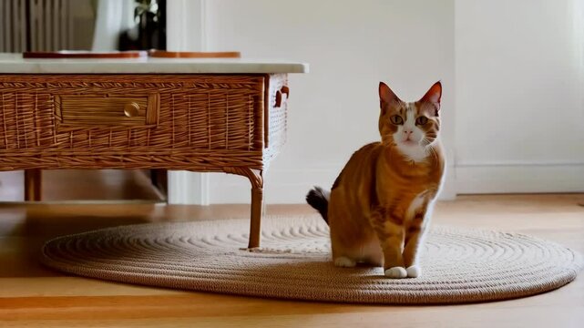 Eine Katze springt vom Tisch
