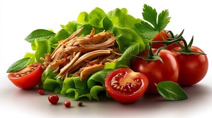 Pulled Chicken Salad with Tomatoes, and Lettuce.