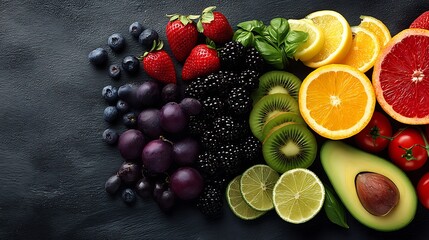 Rainbow Fruit  Veggie Flatlay Healthy Food.