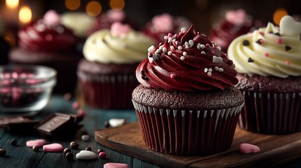 Red Velvet Cupcakes Valentines Day Dessert.