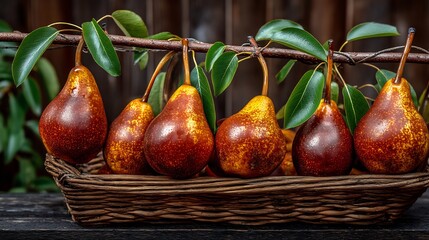 Ripe Pears Basket with Autumn Harvest, and Farm Fresh.