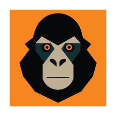 Geometric illustration of a gorilla face in bold colors and modern flat design