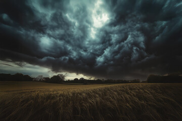Fototapeta premium Dark storm clouds gathering over wheat field before a thunderstorm