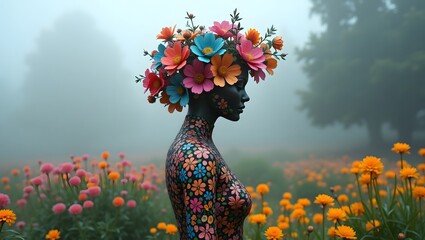 woman sculpture with floral details 