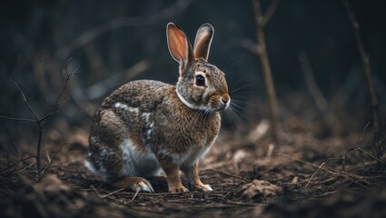 Fototapeta premium The Eastern Cottontail Rabbit is among the most common mammals. There is empty space available for text.