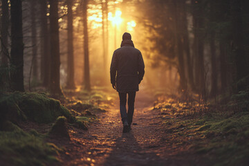 Man walking on a forest path