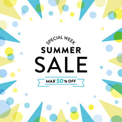 ポップでかわいい、背景フレームイラスト（ 夏　メンフィス　バナー　セール　アメコミ　見出し　タイトル　サンバースト ）