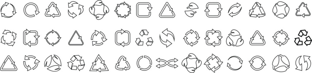 Circular arrows set. Recycle and Ecology Icons. Reuse and Refuse Concept. leaf recycle Eco black symbol. Refresh, reload, loop rotation line sign collection
