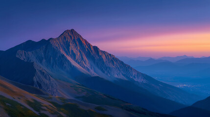 Majestic mountain range at twilight with valley view