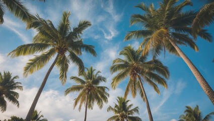 Palm Trees Against Blue Sky, Palm Trees At Tropical Coast, Summer Tree