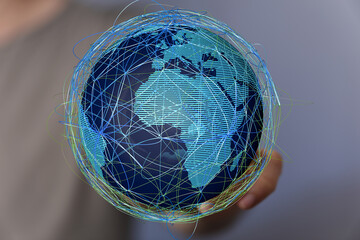 Image of a digital globe illustrating worldwide connectivity and data flow.