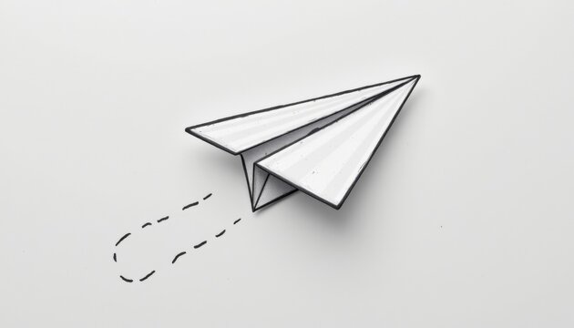 A hand-drawn paper airplane taking flight, symbolizing travel and innovation. The plane is depicted mid-flight