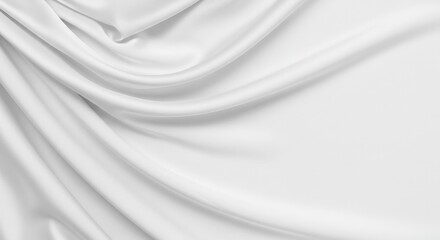 Elegant white silk fabric with smooth and soft texture, creating a luxurious and abstract background with flowing waves and graceful folds