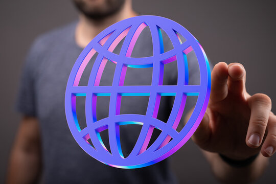 Abstract image of a hand reaching towards a vibrant 3D globe, symbolizing global connectivity and networking.