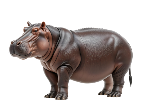 Large Hippopotamus Standing Isolated on Transparent Background
