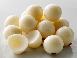 Peeled Lychees arranged in a pile, showcasing their unique texture and shape