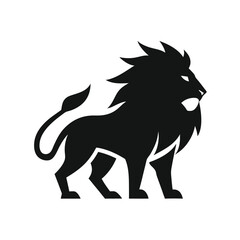 Striking black silhouette of a majestic lion ideal for logos and brand identities