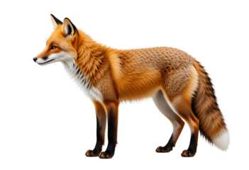 Alert Red Fox Standing Isolated on Transparent Background