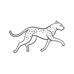 Elegant linear illustration of a graceful running cheetah in black and white