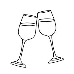 Two white wine glasses. Vector hand drawn illustration in doodle style. Alcohol beverage glassware. For Bar menu, logo, cards or poster design.
