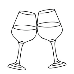Two red wine glasses. Vector hand drawn illustration in doodle style. Alcohol beverage glassware. For Bar menu, logo, cards or poster design.