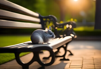 Obraz premium Anxious Chinchilla Sitting on Park Bench
