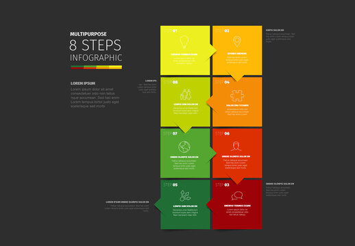 Multipurpose 8 Steps Vertical Infographic Template with Icons