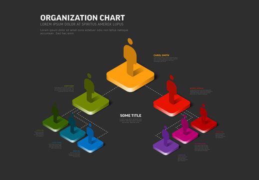 3D Isometric Organizational Chart Template on Dark Background
