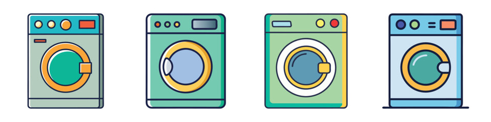 Washing Machine Flat Illustration Simple Laundry Appliance Vector in Flat Style