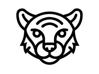 Fototapeta premium Black and others tiger head logo against white background . Simple, bold graphic of a tiger's head in orange outline against a white background.
