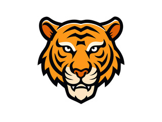Fototapeta premium Black and others tiger head logo against white background . Simple, bold graphic of a tiger's head in orange outline against a white background.