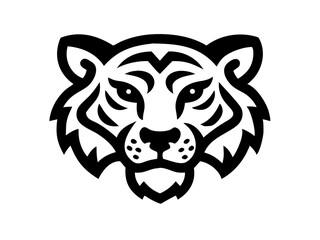 Obraz premium Black and others tiger head logo against white background . Simple, bold graphic of a tiger's head in orange outline against a white background.