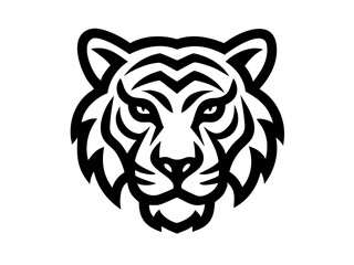 Fototapeta premium Black and others tiger head logo against white background . Simple, bold graphic of a tiger's head in orange outline against a white background.