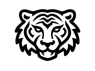 Obraz premium Black and others tiger head logo against white background . Simple, bold graphic of a tiger's head in orange outline against a white background.
