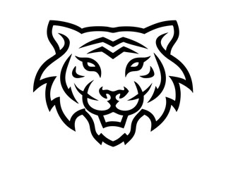 Obraz premium Black and others tiger head logo against white background . Simple, bold graphic of a tiger's head in orange outline against a white background.