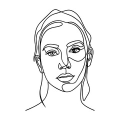 Elegant vector sketch of a woman's face with flowing hair and captivating eyes, perfect for fashion and beauty illustration