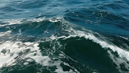 Close-Up Aerial View of Ocean Waves and Foam in Deep Blue Water