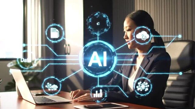 young female doctor working on computer, hologram screen, Photographic Chatting with AI 