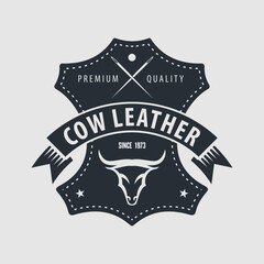 Leather craft, Cow leather logo design. Vector illustration