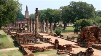 Fototapeta premium Ancient Ruins of Historic Temple Site Surrounded by Lush Greenery
