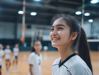 Young volleyball player smiling during training in gym