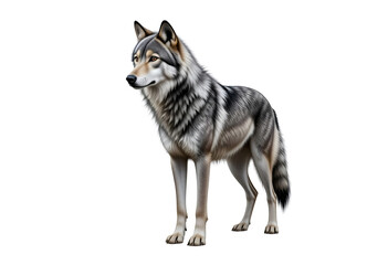 Majestic Grey Wolf Standing Isolated on Transparent Background