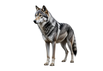 Majestic Grey Wolf Standing Isolated on Transparent Background